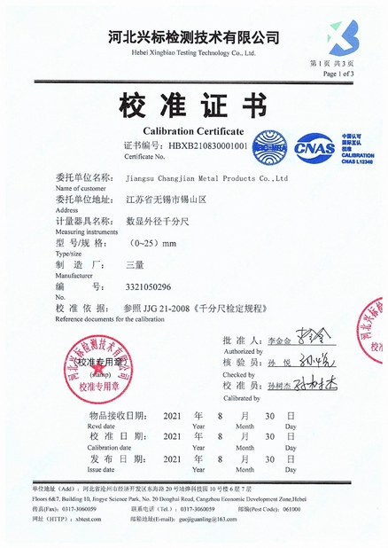 China Jiangsu Changjian Metal Products Co., Ltd. certification